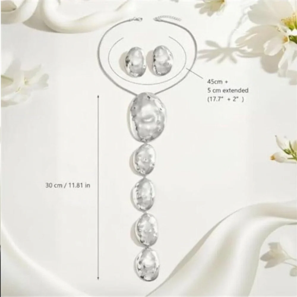Silver Statement Jewelry Set for Women, Chunky Vintage Silver Chunky Necklace